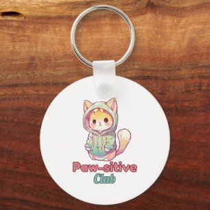 Funny Cat Paw‑sitive Club – Cute Hoodie Kitty Keychain