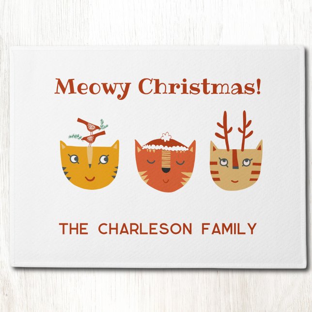 Funny Cat Personalized Christmas Doormat (Fun cat Christmas personalized custom name holiday decor doormat)