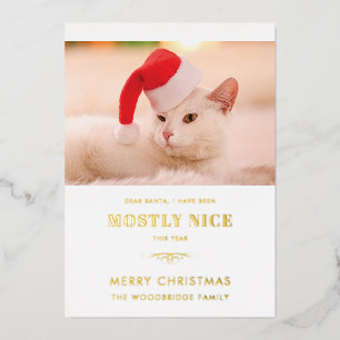 Funny Cat Photo Dear Santa Christmas Foil Holiday Card