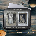 Funny Cat Photos Metal Leather Laptop Sleeve<br><div class="desc">Laptop sleeve featuring a dark faux leather design with metallic overlay and your own custom photos (optional) and (funny or other) texts. Beautiful as a gift for him.</div>