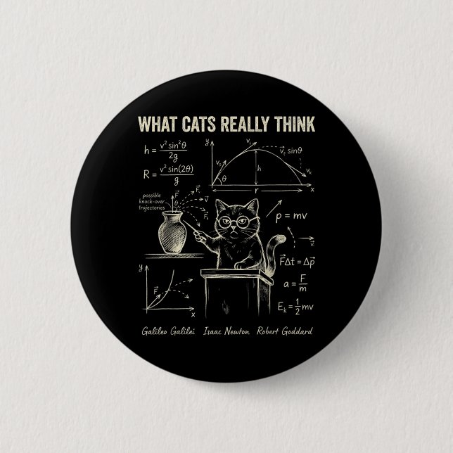 Funny Cat Physics Humour What Cats Think for Men 2 Inch Round Button (Front)