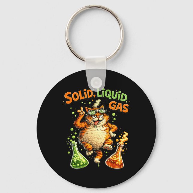 Funny Cat Physics States of Solid Liquid Gas Keychain (Front)