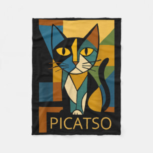 Funny Cat Picatso - Cubism Art Style- Vintage Desi Fleece Blanket