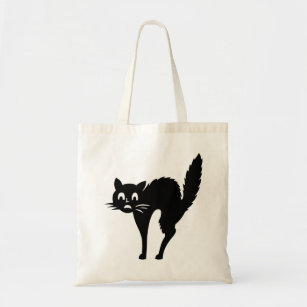 funny cat picture scared cat with arched back tote bag