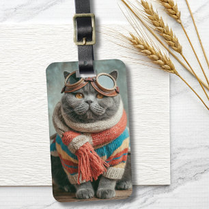 Funny Cat Pilot Aviator Cool Aviation Personalized Luggage Tag