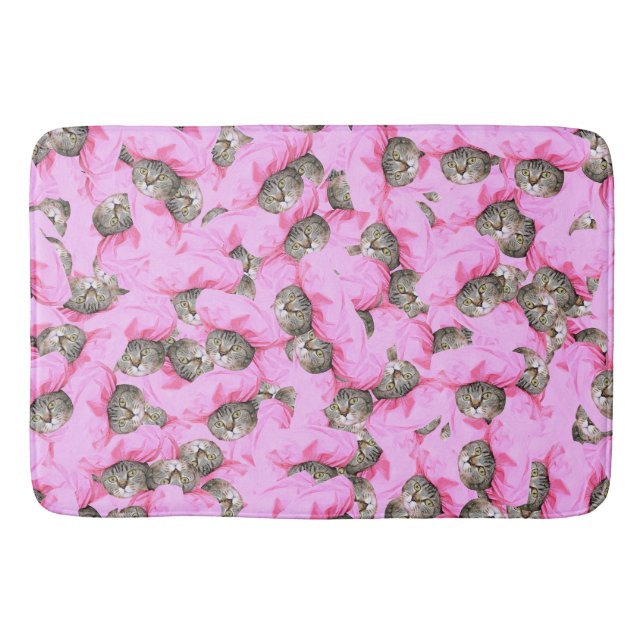 Funny Cat Pink Bath Mat (Front)