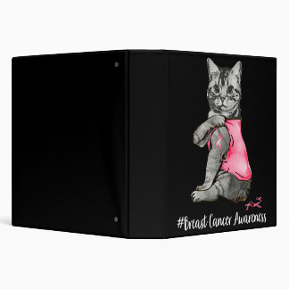Funny Cat Pink Ribbon In October We Wear Pink Brea Binder