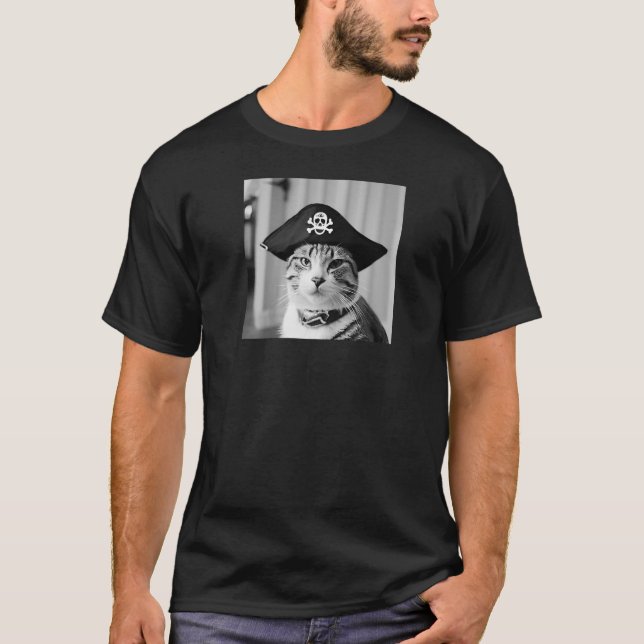 Funny Cat Pirate Raglan Baseball Tee (Front)