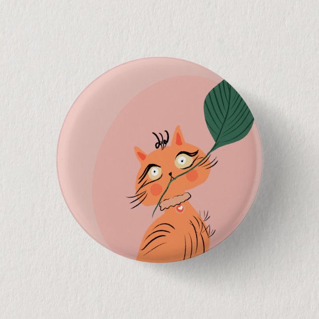  Funny Cat Plant Leaf Cartoon   1 Inch Round Button (Front)