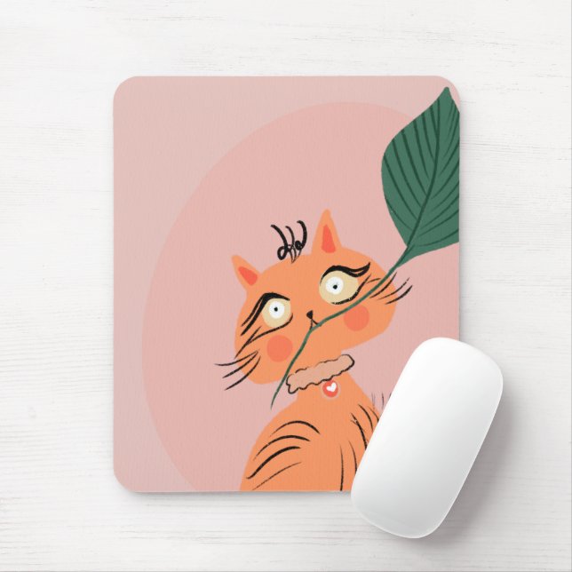  Funny Cat Plant Leaf Cartoon     Mouse Pad (With Mouse)