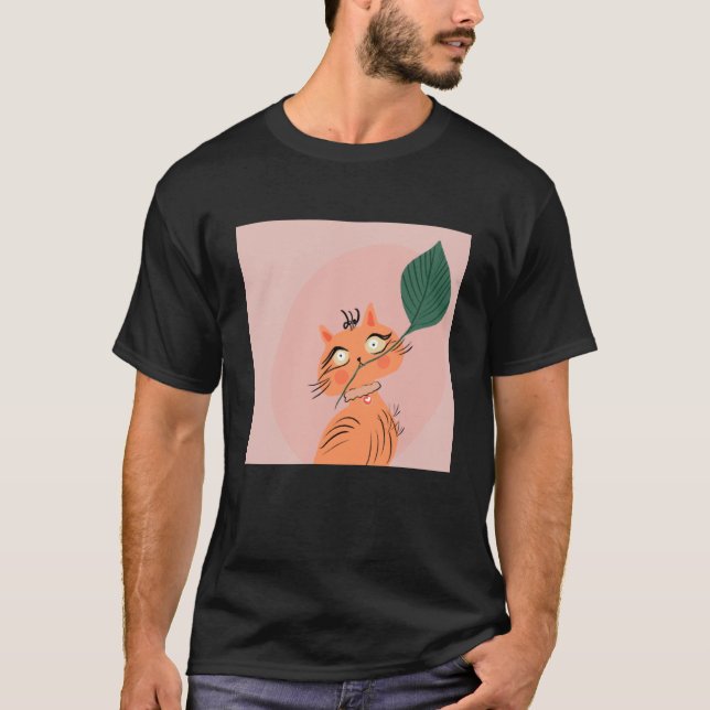  Funny Cat Plant Leaf Cartoon  T-Shirt (Front)