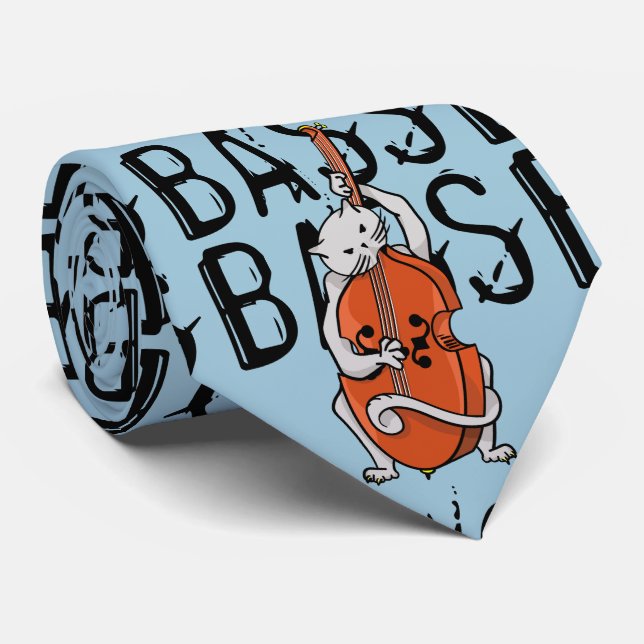 Funny Cat Playing a Double Bass or Upright Bass Tie (Rolled)