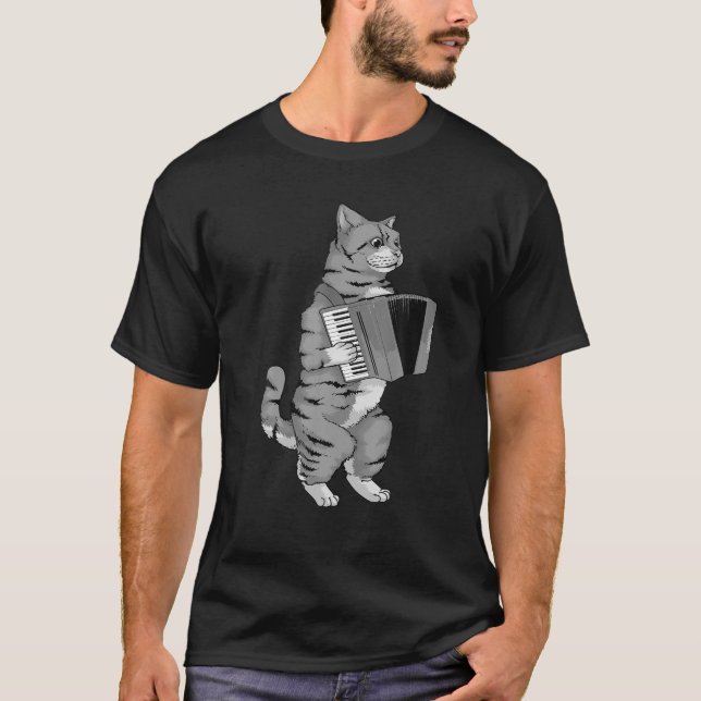 Funny Cat Playing Accordion Cool Musician Harmoniu T-Shirt (Front)