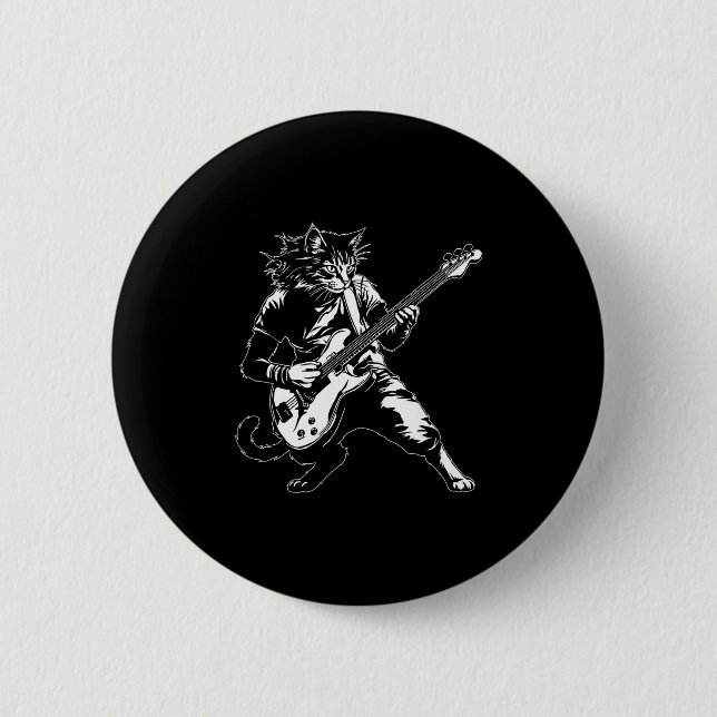 Funny Cat Playing B Guitar Rock Music Lover Musici 2 Inch Round Button (Front)