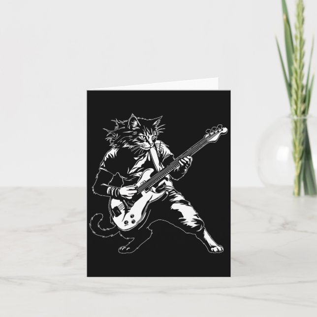 Funny Cat Playing B Guitar Rock Music Lover Musici Card (Front)