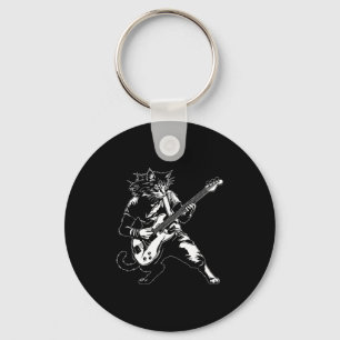 Funny Cat Playing B Guitar Rock Music Lover Musici Keychain