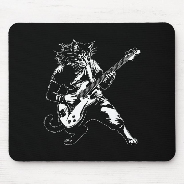 Funny Cat Playing B Guitar Rock Music Lover Musici Mouse Pad (Front)