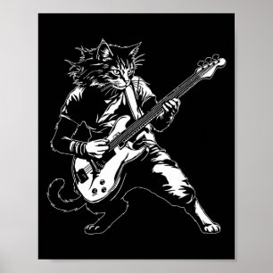 Funny Cat Playing B Guitar Rock Music Lover Musici Poster