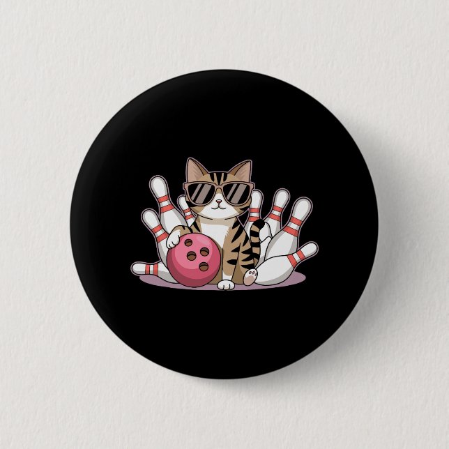 Funny Cat Playing Bowling Cool Cat With Sungles  2 Inch Round Button (Front)