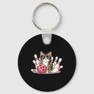 Funny Cat Playing Bowling Cool Cat With Sungles  Keychain
