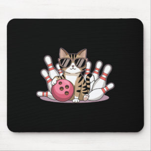 Funny Cat Playing Bowling Cool Cat With Sungles Mouse Pad