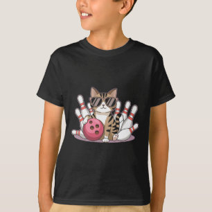 Funny Cat Playing Bowling Cool Cat With Sungles  T-Shirt