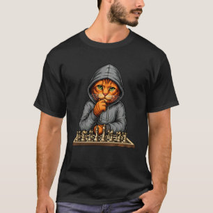 Funny Cat Playing Chess Game Cool Women Men Kids T-Shirt
