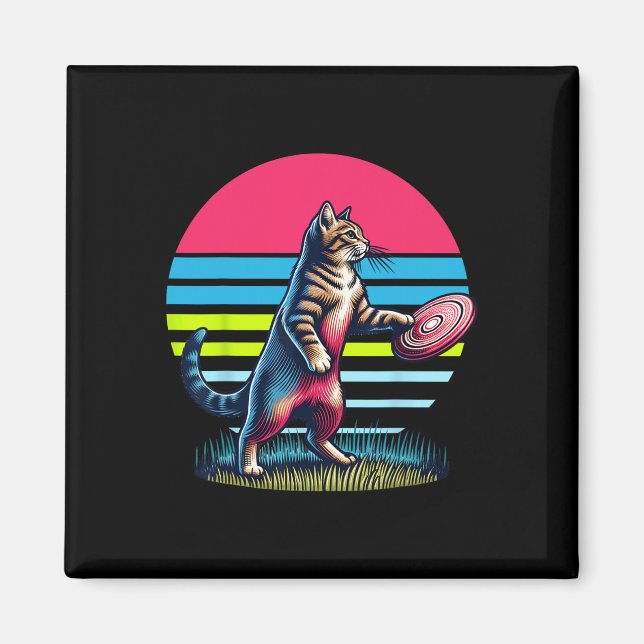Funny Cat Playing Disc Golf. Disc Golf And Cats Lo Magnet (Front)