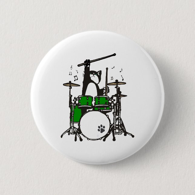 Funny Cat Playing Drums 2 Inch Round Button (Front)