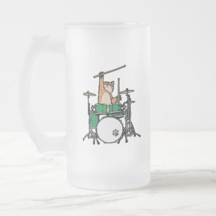 Funny Cat Playing Drums, Cat Drummer, Drummer Gift Frosted Glass Beer Mug