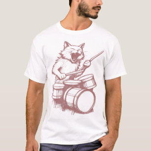 Funny Cat Playing Drums Drumming Drummer Music T-Shirt