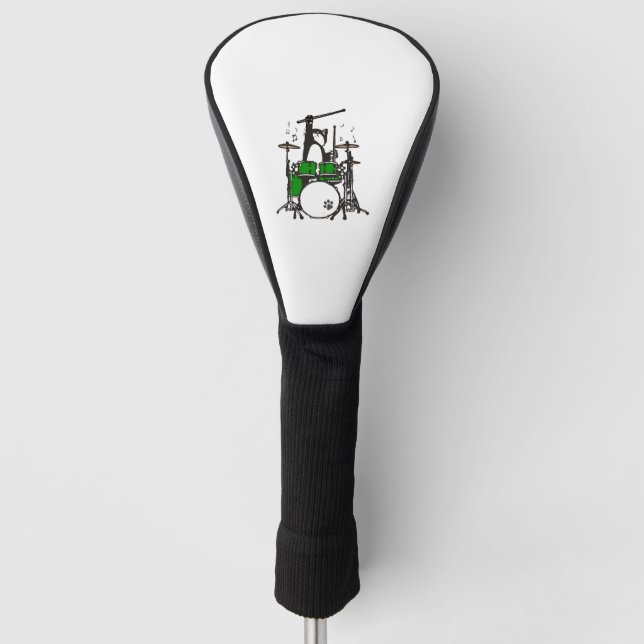 Funny Cat Playing Drums Golf Head Cover (Front)