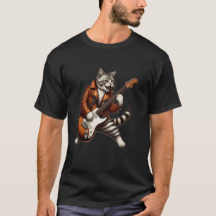 Funny Cat Playing Guitar Cat Guitarist Rock Star C T-Shirt