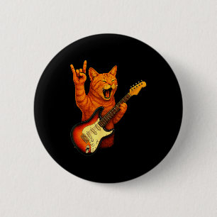 Funny Cat Playing Guitar Rock And Roll Gifts Men W 2 Inch Round Button