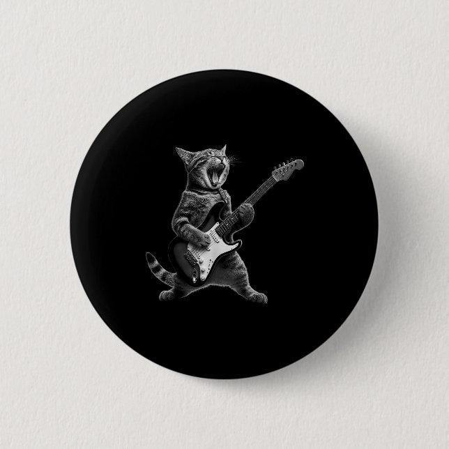 Funny Cat Playing Guitar Rock And Roll Men Women K 2 Inch Round Button (Front)