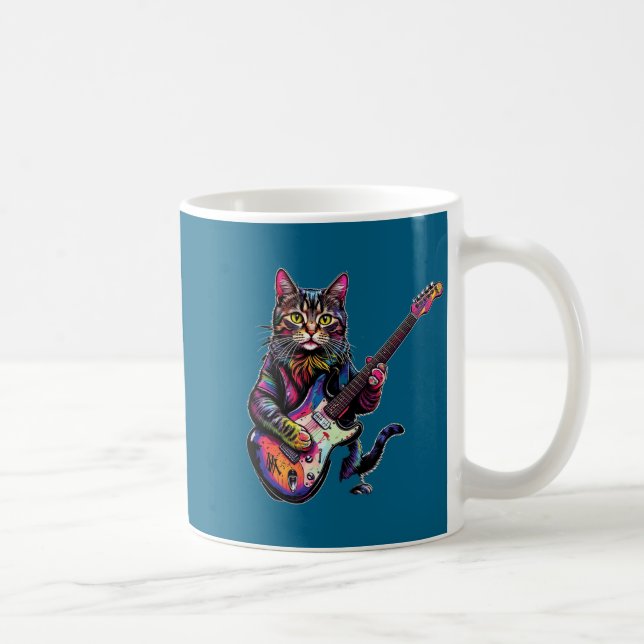 Funny Cat Playing Guitar Rock And Roll Men Women K Coffee Mug (Right)