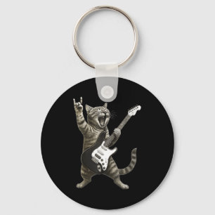 Funny Cat Playing Guitar Rock And Roll Men Women K Keychain