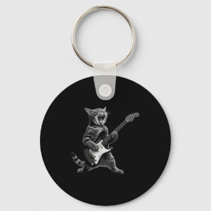 Funny Cat Playing Guitar Rock And Roll Men Women K Keychain