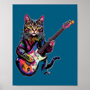 Funny Cat Playing Guitar Rock And Roll Men Women K Poster
