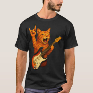 Funny Cat Playing Guitar Rock And Roll T-Shirt