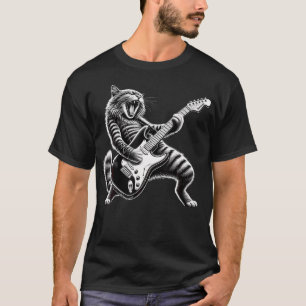 Funny Cat Playing Guitar Rock T-Shirt