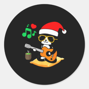 Funny Cat Playing Guitar Sungles Santa Hat Christm Classic Round Sticker
