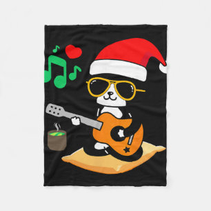 Funny Cat Playing Guitar Sungles Santa Hat Christm Fleece Blanket