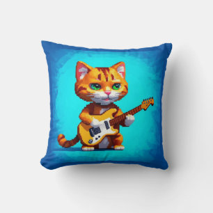 Funny Cat Playing Guitar Throw Pillow