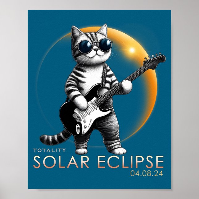 Funny Cat Playing Guitar Total Solar Poster (Front)