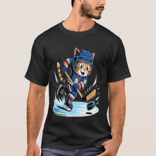 Funny Cat Playing Ice Hockey Sports Lover T-Shirt