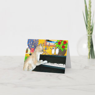 Funny Cat playing piano 506 Folded Greeting Card