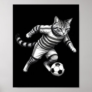 Funny Cat Playing Soccer For Players And Cat Lover Poster