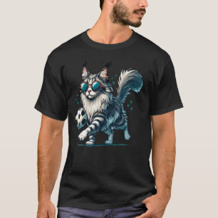 Funny Cat Playing Soccer Maine Coon Cat Playing So T-Shirt