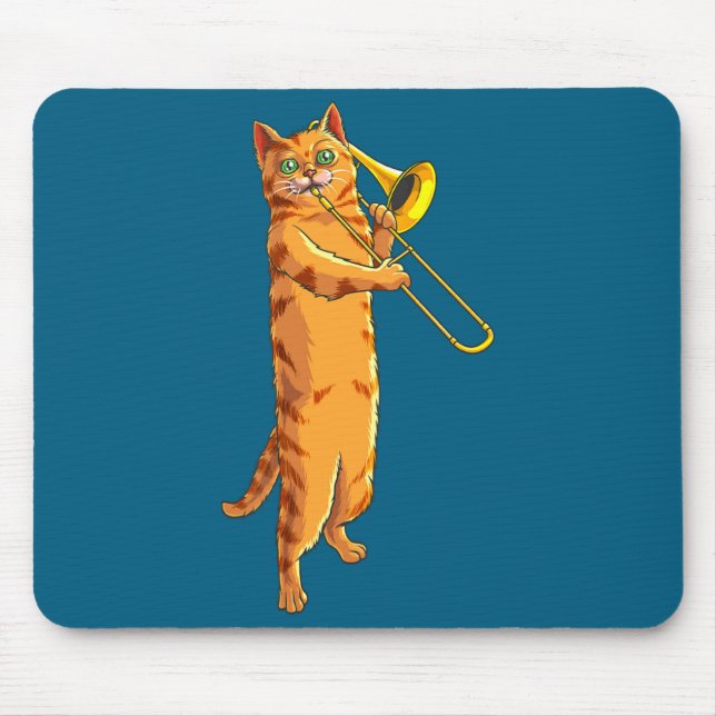 Funny Cat Playing Trombone Gift Cool Kitten Musici Mouse Pad (Front)